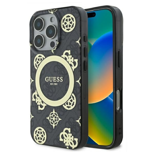 Husa Guess IML Peony On 4G Background Magsafe pentru iPhone 16 Pro - Negru