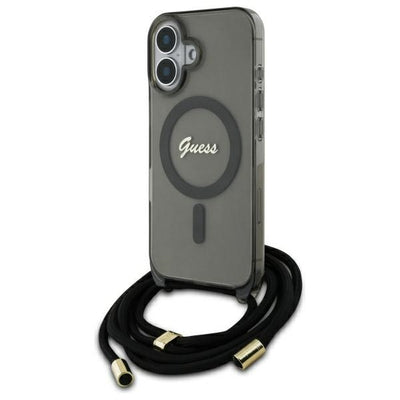 Husa Guess Crossbody Cord Script Magsafe iPhone 16 - Negru