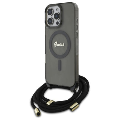 Husa Guess Crossbody Cord Script Magsafe pentru iPhone 16 Pro Max - Negru