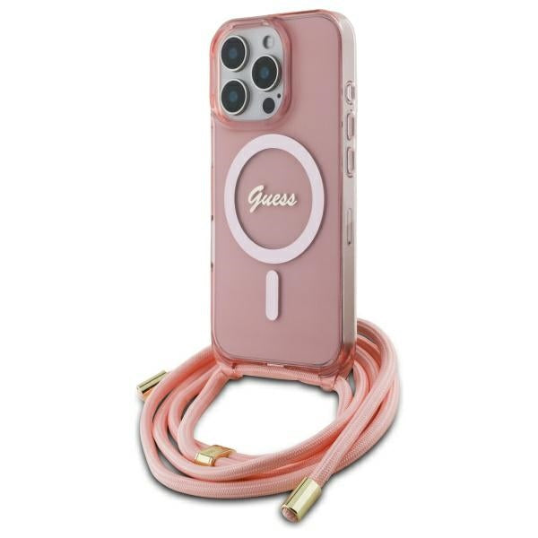 Husa Guess Crossbody Cord Script Magsafe pentru iPhone 16 Pro Max - Roz