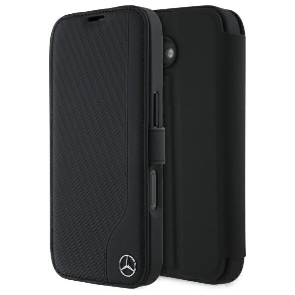 Husa Mercedes Leather Wood Imitation iPhone 16 - Negru