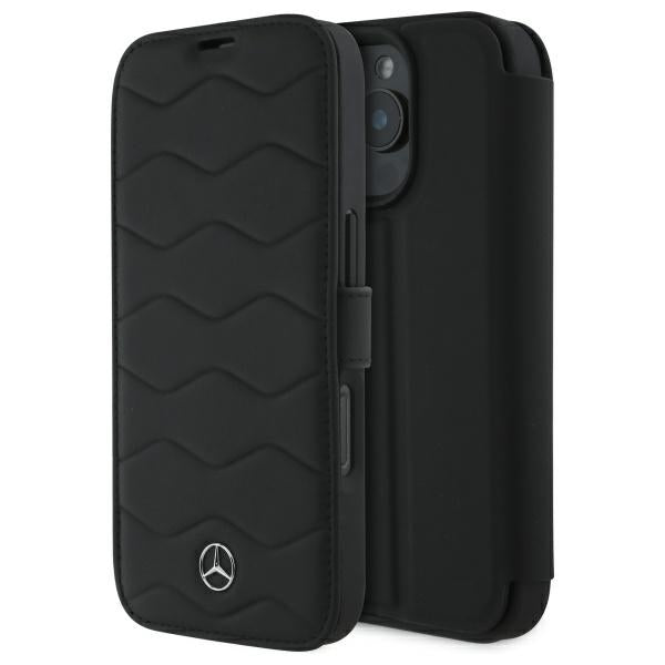 Husa Mercedes MB Waves Leather pentru iPhone 16 Pro Max - Negru