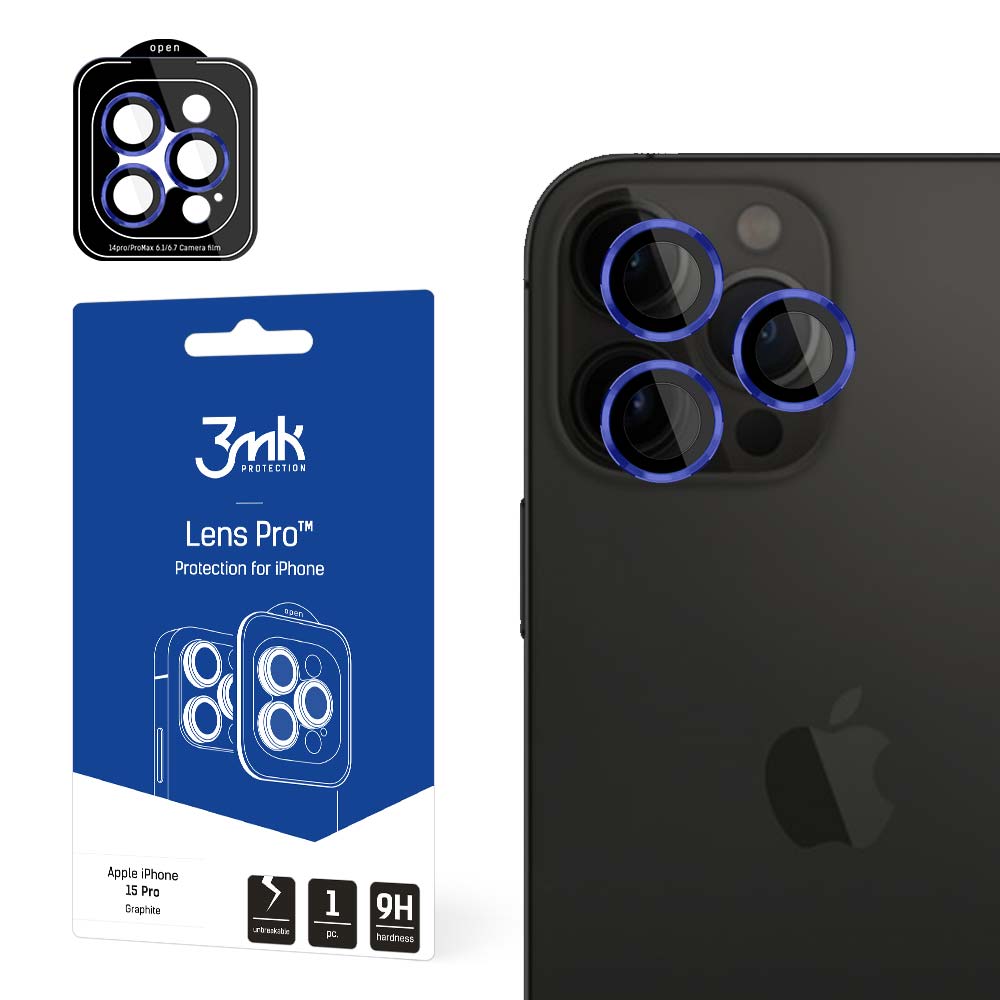 Folie 3mk lentila Protection Pro Camera Husa cu Albastru Frame pentru iPhone 15 Pro Max