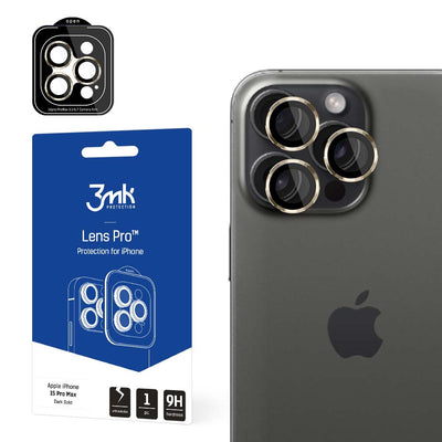 Folie 3mk lentila Protection Pro Camera Husa cu Auriu Frame pentru iPhone 15 Pro Max