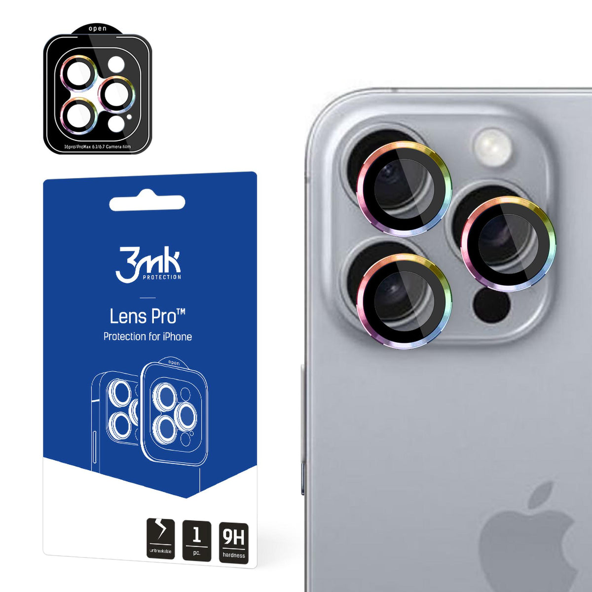 Folie 3mk lentila Protection Pro Camera Husa cu Iridescent Frame pentru iPhone 16 Pro /16 Pro Max