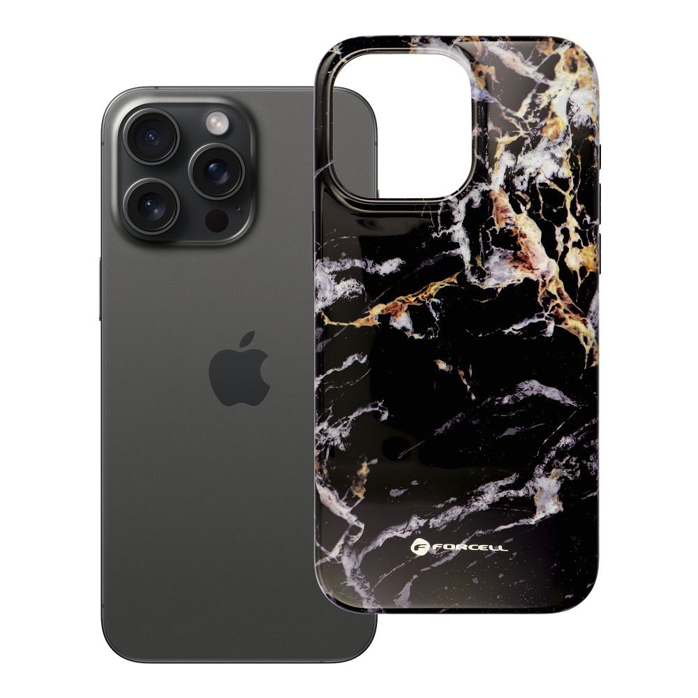 Husa Forcell pentru iPhone 15 PRO MAX F-protect Mirage Compatible cu Magsafe Military Drop-test Negru Marble
