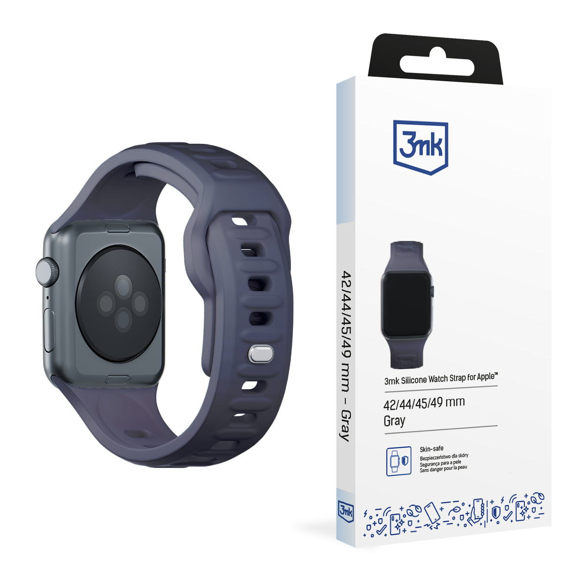 Curea 3mk Silicone pentru Apple Watch 42 / 44 / 45 / 49 Mm - Gri
