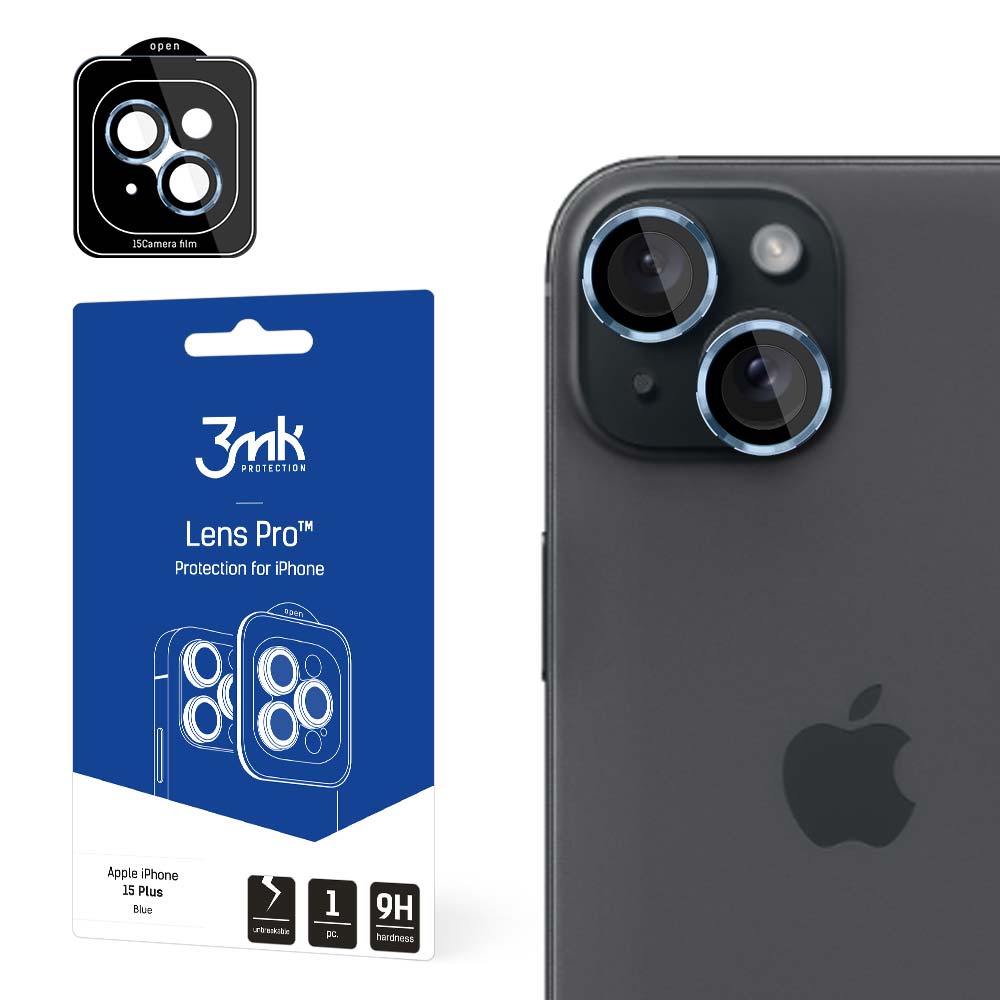 Folie 3mk lentila Protection Pro Camera Husa cu Albastru Frame pentru iPhone 15 Plus