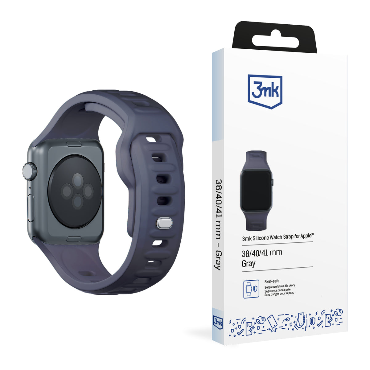 Curea 3mk Silicone pentru Apple Watch 38 / 40 / 41 Mm - Gri