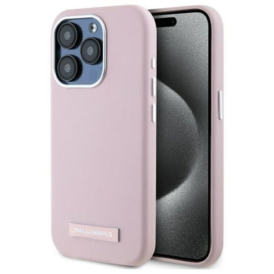 Husa Karl Lagerfeld FW Metal Plate Magsafe iPhone 15 Pro Max - Roz
