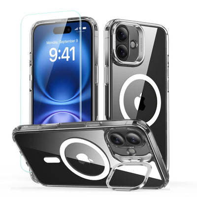 Folie ESR Classic Hybrid Kickstand Halolock Magsafe Husa Set + sticla pentru iPhone 16 - Transparent