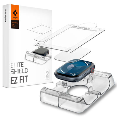 Curea Spigen Elite Shield ”EZ FIT” sticla hibrida 2-PACK pentru Apple Watch 10 (46MM) - Transparent