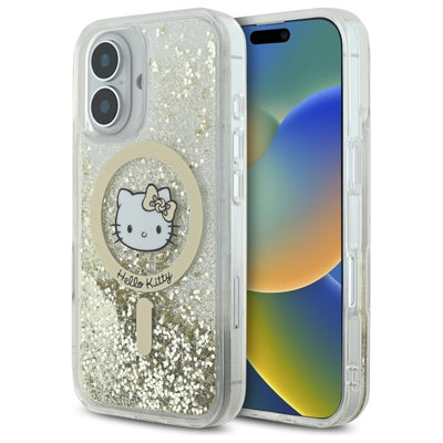 Husa Hello Kitty Liquid Glitter Fever Magsafe iPhone 16 - Auriu
