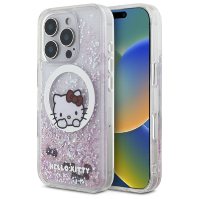 Husa Hello Kitty Liquid Glitter Sweet Kitty Bows Magsafe pentru iPhone 16 Pro Max - Alb