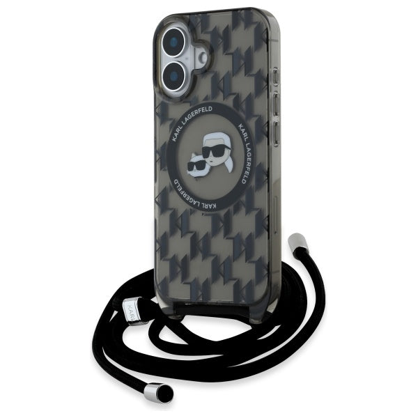 Husa Karl Lagerfeld IML Crossbody Monogram Karl & Choupette Head Magsafe iPhone 16 - Negru
