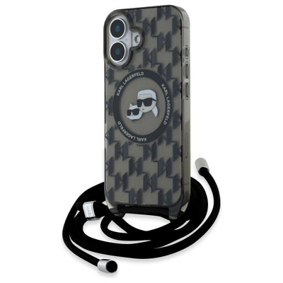 Husa Karl Lagerfeld IML Crossbody Monogram Karl & Choupette Head Magsafe iPhone 16 - Negru