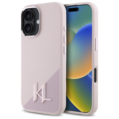 Husa Karl Lagerfeld Silicone Shadow Metal Initial Magsafe iPhone 16 - Roz
