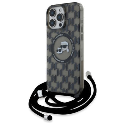 Husa Karl Lagerfeld IML Crossbody Monogram Karl & Choupette Head Magsafe pentru iPhone 16 Pro Max - Negru