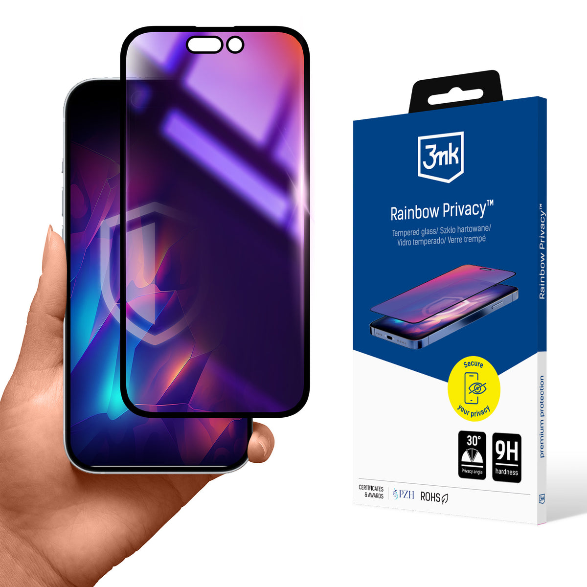 Folie Privacy sticla 3mk Rainbow Privacy pentru Apple iPhone 16 Plus