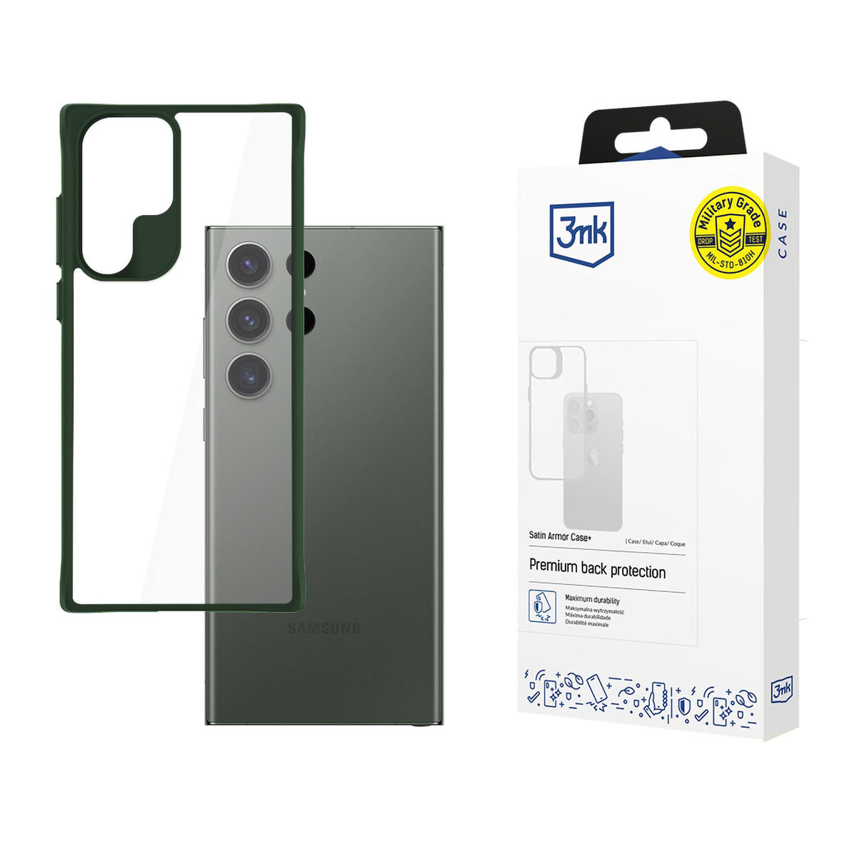 Husa 3mk Satin Armor + Verde pentru Samsung Galaxy S24 Ultra - Transparent