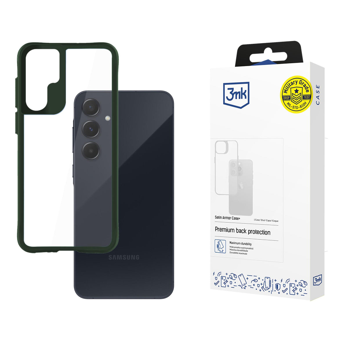 Husa 3mk Satin Armor + Verde pentru Samsung Galaxy A55 5G - Transparent