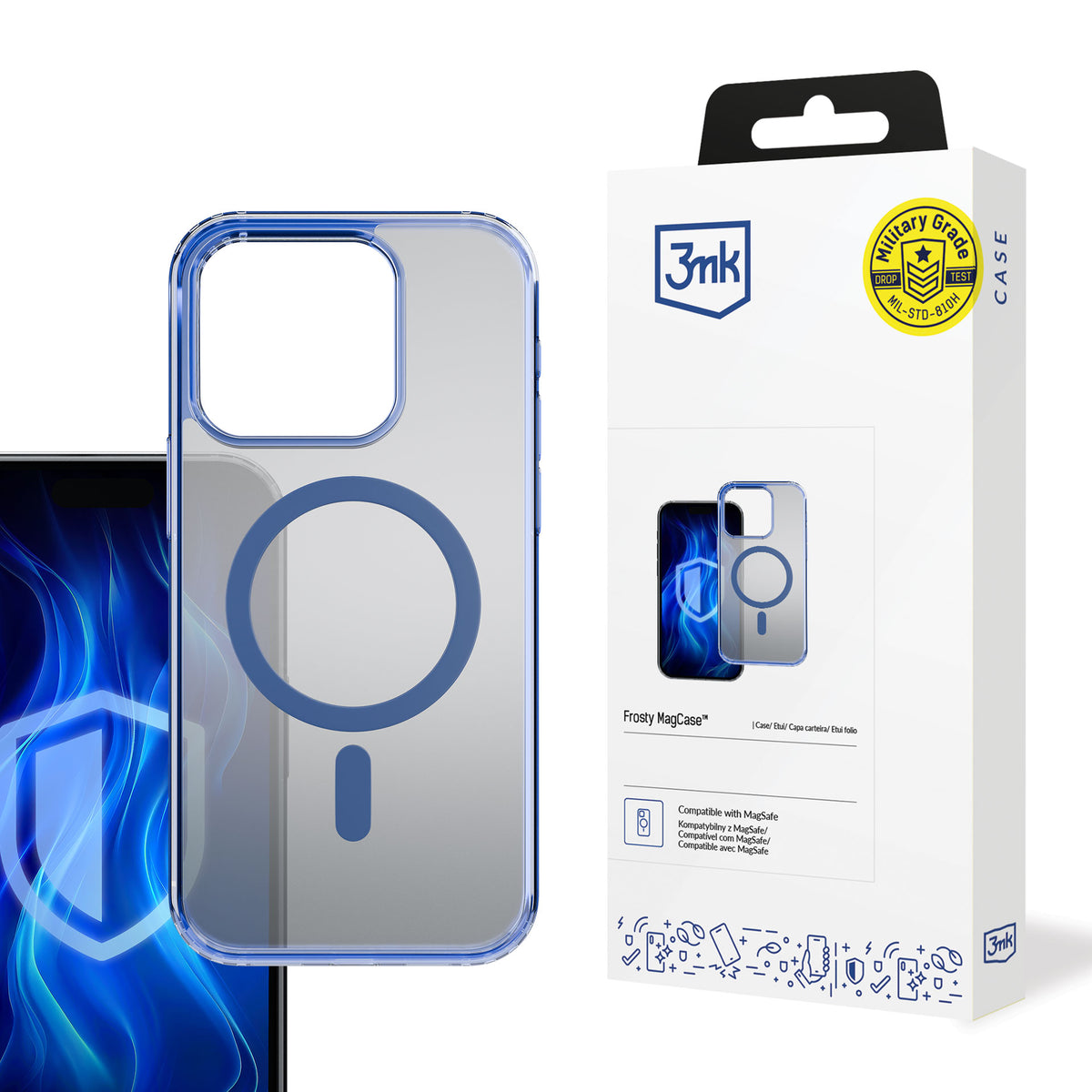 Husa 3mk Frosty Magcase Albastru pentru Apple iPhone 16 Pro Max - Transparent