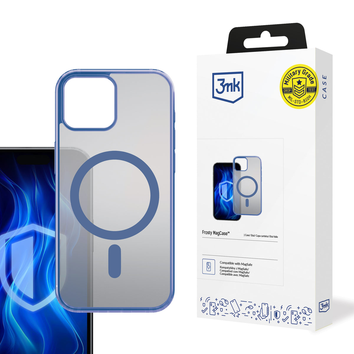 Husa 3mk Frosty Magcase Albastru pentru Apple iPhone 15 - Transparent