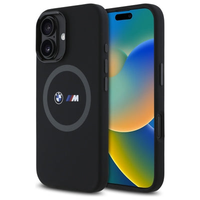 Husa BMW M Silicone Printed Ring Magsafe iPhone 16 - Negru