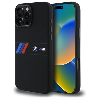 Husa BMW Silicone Middle Stripe Magsafe pentru iPhone 16 Pro Max - Negru