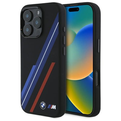 Husa BMW Silicone Random Lines Magsafe pentru iPhone 16 Pro Max - Negru