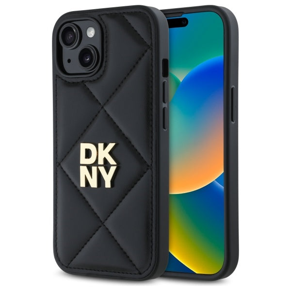 Husa Dkny Quilted Stack Logo iPhone 15 - Negru