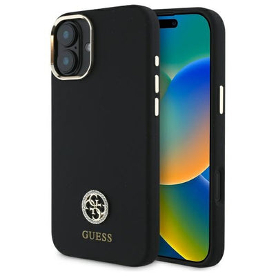Husa Guess Silicone Logo Strass 4G pentru iPhone 16 - Negru