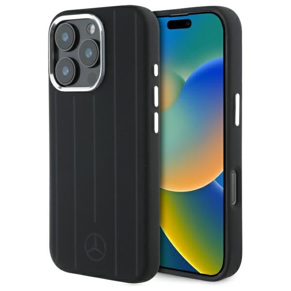 Husa Mercedes Silicone Vertical Tonal Stripes Magsafe pentru iPhone 16 Pro Max - Negru