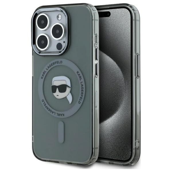 Husa Karl Lagerfeld iPhone 15 Pro Max 6.7" Negru/Negru Hardcase IML Metal Karl Head Magsafe