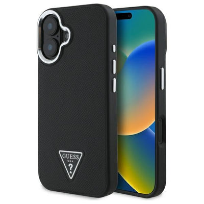 Husa Guess iPhone 16 Plus 6.7" Negru/Negru Hardcase Grained Triangle Magsafe