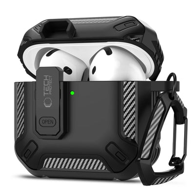 Husa Tech-protect Carbonox pentru AirPods 4 - Negru
