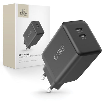 Incarcator priza Tech-protect Nc45w-gan 2-PORT Pd45w - Negru