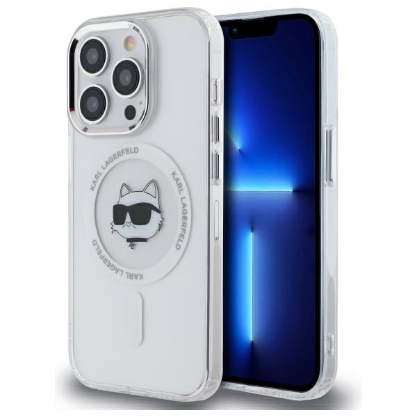 Husa Karl Lagerfeld IML Metal Choupette Head Magsafe iPhone 13 - Alb