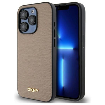 Husa Dkny Grained Metal Logo Magsafe iPhone 15 Pro Max - Bej