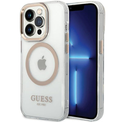 Husa Guess Metal Outline Magsafe pentru iPhone 15 / 14 / 13 - Auriu