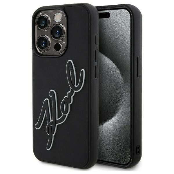 Husa Karl Lagerfeld 3D Rubber Signature pentru iPhone 15 Pro - Negru