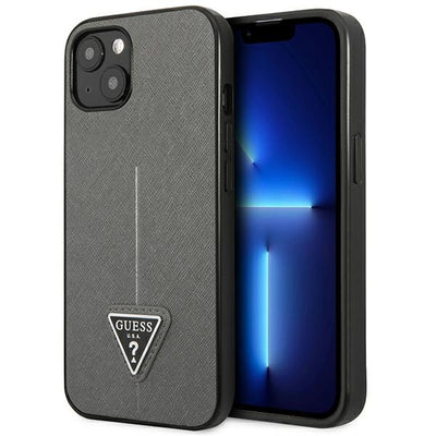 Husa Guess Saffianotriangle Logo pentru iPhone 13 / 14 / 15 6.1" - Argintiu