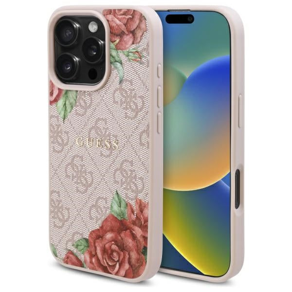 Husa Guess Guhmp16lp4ropemcp iPhone 16 Pro 6.3" Roz/Roz Hardcase 4G Flowers Print Magsafe
