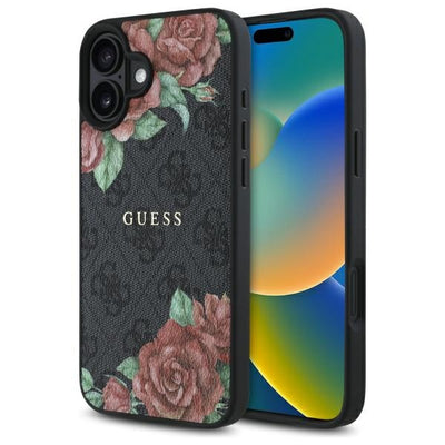 Husa Guess Guhmp16sp4ropemck iPhone 16 6.1" Negru/Negru Hardcase 4G Flowers Print Magsafe