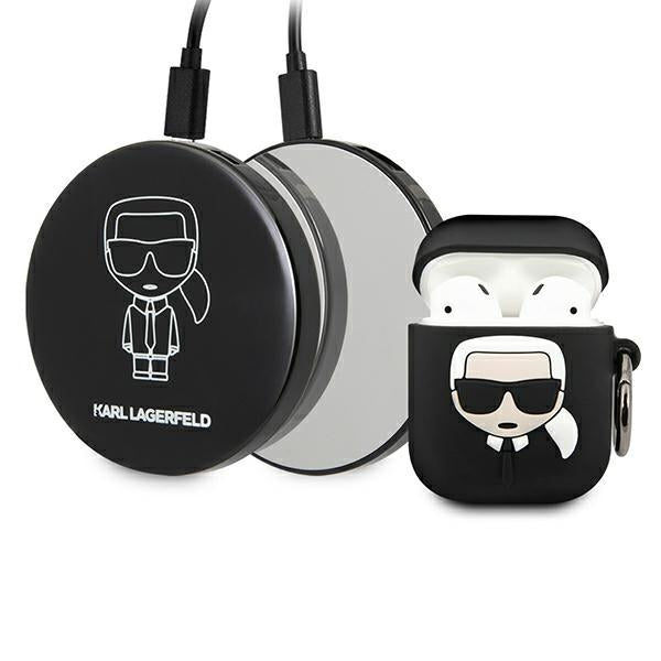 Husa Karl Lagerfeld Ikonik pentru AirPods + Acumulator extern - Negru