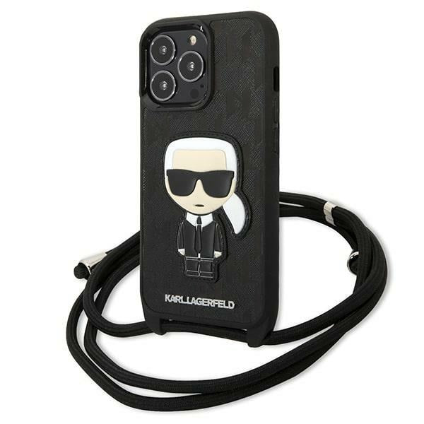 Husa Karl Lagerfeld Leather Monogram Patch And Cord Iconik pentru iPhone 13 Pro / 13 - Negru