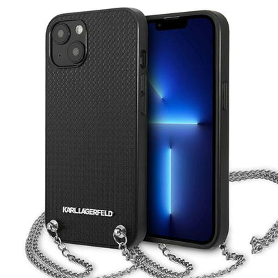 Husa Karl Lagerfeld Leather Textured And Chain pentru iPhone 13 / 14 / 15 6.1" - Negru