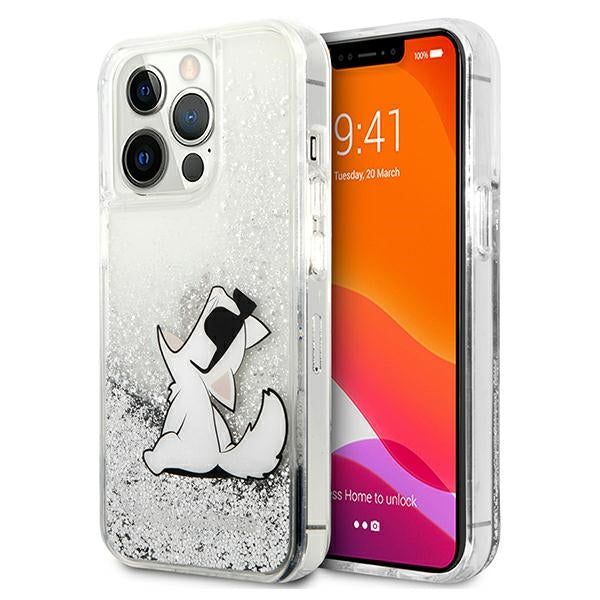Husa Karl Lagerfeld Liquid Glitter Choupette Fun pentru iPhone 13 Pro Max 6.7" - Argintiu