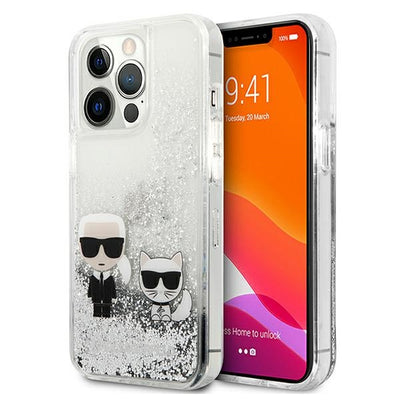 Husa Karl Lagerfeld Liquid Glitter Karl&Choupette pentru iPhone 13 Pro Max 6.7" - Argintiu