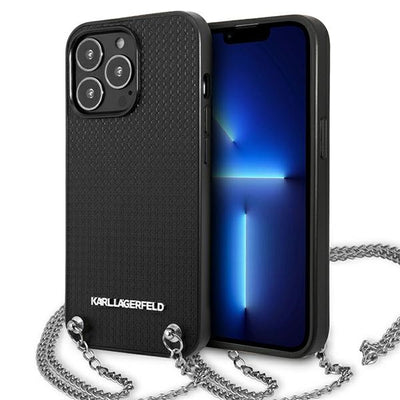 Husa Karl Lagerfeld Leather Textured And Chain pentru iPhone 13 Pro Max 6.7" - Negru